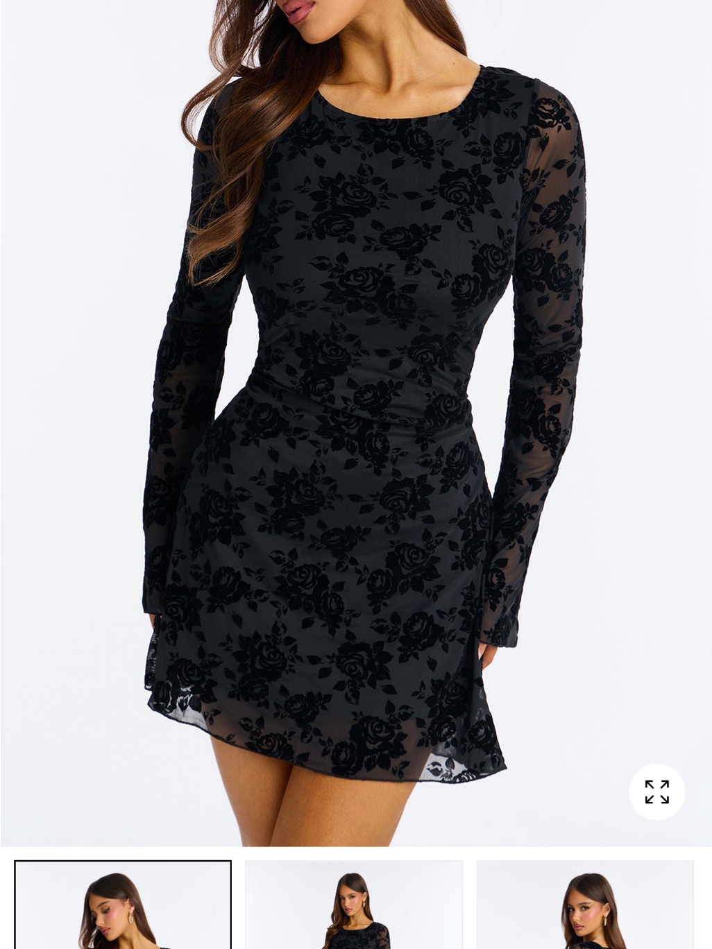 Fashion Nova Black Floral Mesh Long Sleeve Mini